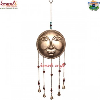 Gappu Iron Sheet Sun Mask with 5 Hanging Rusting Bells Wind Chime Outdoor Decor