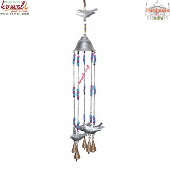 Carousal Type Wind Chime with Hanging Birds and Rustic Bells 