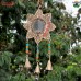 Small Rustic Golden Flower Shape Patio Deck Ornament with Mirror and Rustic Bells