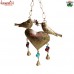 Vintage Style Golden Rustic Twin Bird Beaded Puffy Heart Wind Chime Home Garden Outdoor Decoration