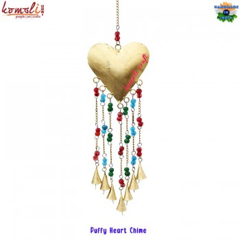 Rustic Golden Puffy Heart Chimes with Rustic Cone Bells For Patio Home Garden Outdoor Decoration