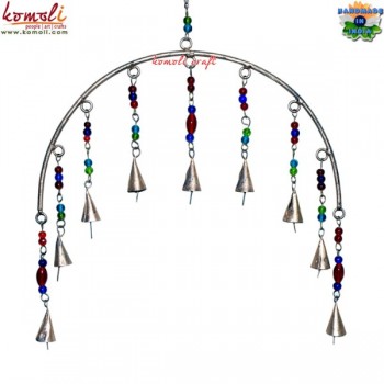 Handmade Arch Type Rustic Vintage Upcycled Cow Bell Wind Chimes With Colorful Glass Beads