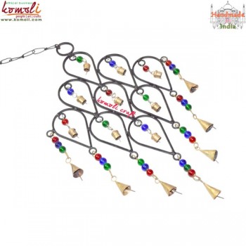 Large Dew Drop Wrought Iron Wind Chime Rustic Bells Colorful Glass Beads