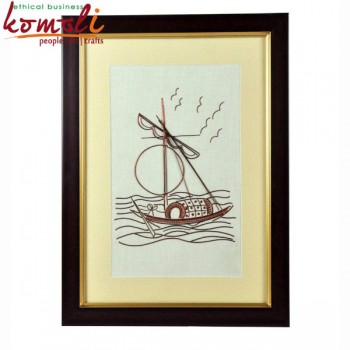 House Boat and Horizon  - Copper Wire Art Depiction