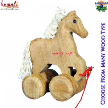 Safe and Smart - The Cutie Horse, Creative Wooden Pull Toy, Handmade, Natural Finish