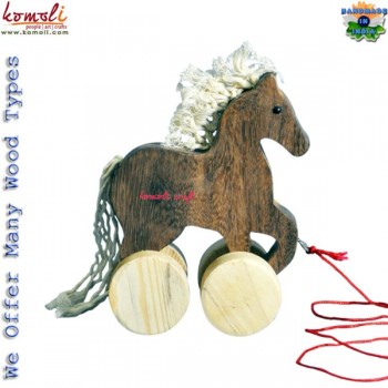 The Cutie Horse - Contrast Color - Creative Wooden Pull Toy - Natural Wooden Finish