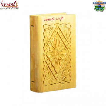 Book Shaped Hand Carved Wooden Box - Medium