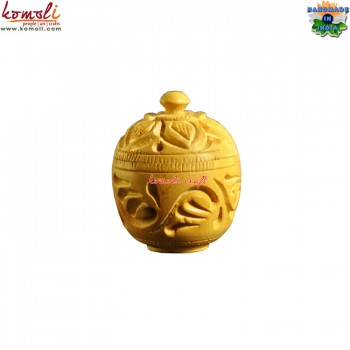 Wooden Tiny Tot Carved Kumkum Box - Miniature Box Natural Finish