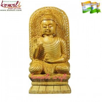 Blessing Buddha Sculpture - Indian Wood Carving Marvel - Single Piece Wooden Sculpture