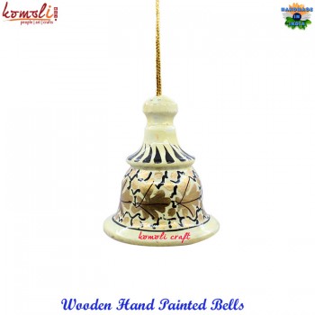 Golden Cream Color Leaf Design Wooden Craved Hand Painted Christmas Ornaments Bell Tree Decoration