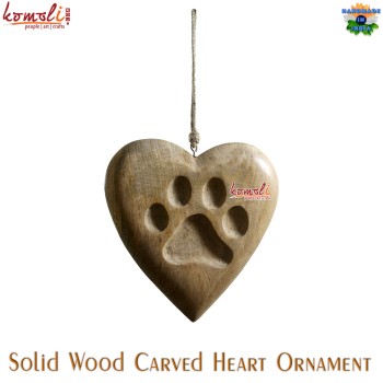 Hand Carved Solid Wood Dog Paw Heart Memorial Ornament Home Decor