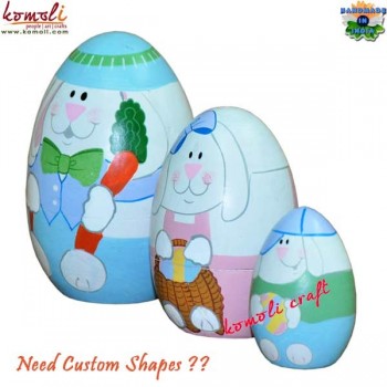 Hand Painted Wooden Nesting Easter Eggs - Cute Puppy Family