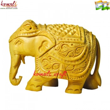 Intricately Carved Wooden Indian Elephant Hard Carved