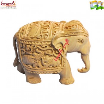 Exemplary Display of Carving - Hand Carved Wooden Indian Elephant