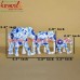 Consistent Strokes - Set of 3 Amazing Hand Painted Wooden Elephants - Floral Blue