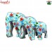 Balanced Strokes of Brush - Set of 3 Astonishing Hand Painted Wooden Elephants - Floral Green