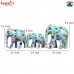 Balanced Strokes of Brush - Set of 3 Astonishing Hand Painted Wooden Elephants - Floral Green