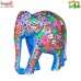 Floral Motif in Blue and Multi-Color Hand Painted Carved Wooden Elephant