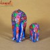 "Me and Mom" - Multi-Color Hand Painted Blue Floral Rhythm - Pair of Elephants