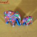 "Me and Mom" - Multi-Color Hand Painted Blue Floral Rhythm - Pair of Elephants