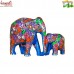 "Me and Mom" - Multi-Color Hand Painted Blue Floral Rhythm - Pair of Elephants