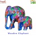 "Me and Mom" - Multi-Color Hand Painted Blue Floral Rhythm - Pair of Elephants