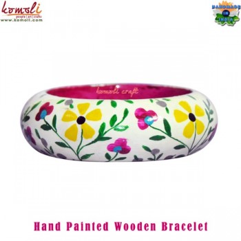 The Colors of Spring - Multi-Color Floral Hand Painted Wooden Bangles Bracelet