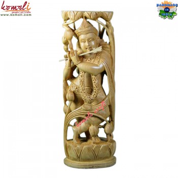 The Eternal Pose of Krishna - Single Piece Wooden Carving Statue