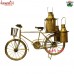 Miniature Replica Wrought Iron Art Golden Bicycle of Milkman with Three Milk Cans Home Decoration