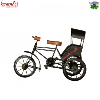 Metal Iron Art Craft Curio Black Miniature Cycle Rickshaw for Home Decoration