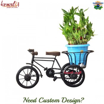 Wrought Iron Miniature Black Tri-Cycle Planter For Deck Garden Living Room Vintage Style Decoration