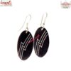 Vowel Shape Black Metal Silver Inlay Earrings - Image 5